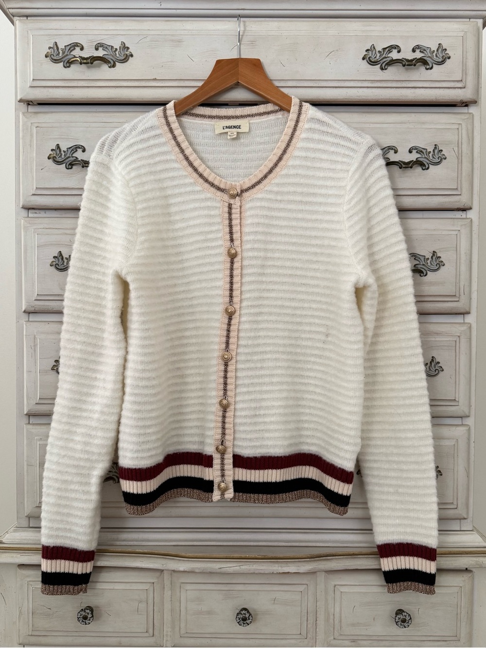 L’Agence Archer Wool Gold Button Cardigan - Picture 3 of 7